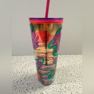 Starbucks Gold and Pink Floral Tumbler